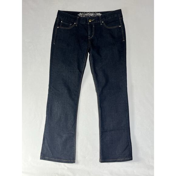 Express Stella Boot Cut Jeans Womens 8 Dark Wash Low Rise Blue Denim - Picture 1 of 12